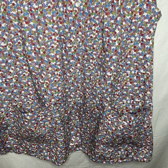 Pink K Sleeveless Blouse Ditsy Floral Pockets Lightweight Cotton Blend Womens 1X - Picture 4 of 11